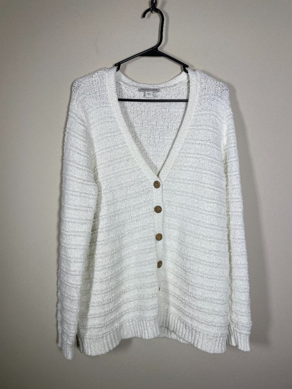 Coldwater Creek Women's Chunky Knit White Cardigan Sweater Granny Large Cotton!
